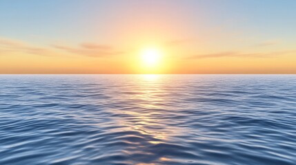 Obraz premium A soft sunrise over a calm ocean, with golden light reflecting off gentle waves