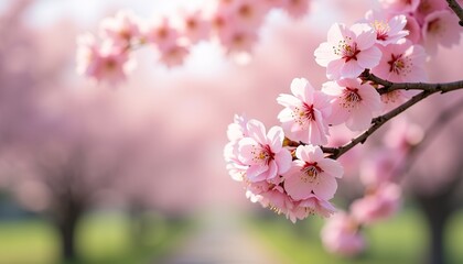 Freshness and beauty in nature pink cherry blossoms bloom outdoors.