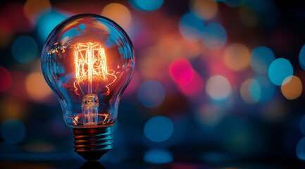 Glowing light bulb symbolizing innovation and creativity on a dark background, representing bright ideas, inspiration, and forward-thinking concepts