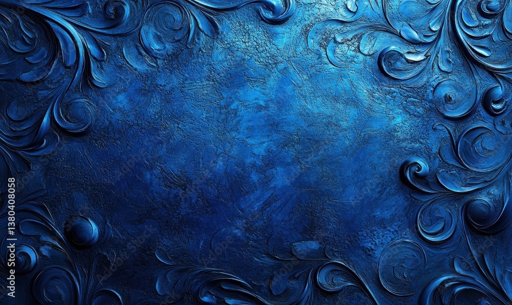 Poster intricate blue floral ornament texture background with elegant decorative patterns on a dark surface