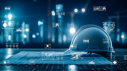 Futuristic construction visualization with smart data interface