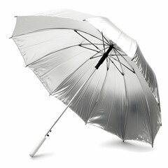 Silver umbrella, open, white background, studio shot, rain protection