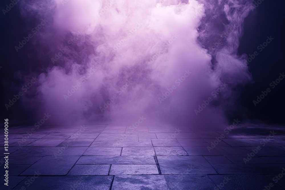 Poster Mysterious Purple Smoke Over Textured Floor Creating an Eerie Atmosphere on Dark Background Perfect for Abstract Designs and Dramatic Visuals