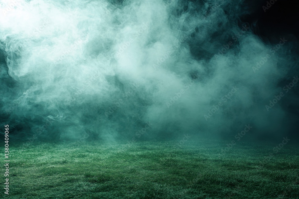Aufkleber mystical green fog over field abstract nature background with atmospheric haze and outdoor vapors cr