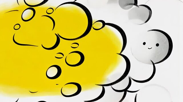 A yellow and white background with a bunch of bubbles. The bubbles are in different sizes and shapes