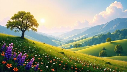 Soft, flowing landscape, perfect for website banners, mountains, view