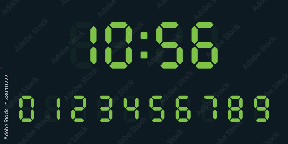 Aufkleber electronic numbers set. vector digital led numbers set. digital display number set for sign, alarm, 