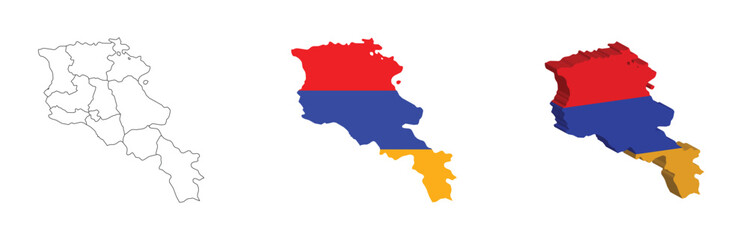 Armenia outline, fill with flag and 3d map