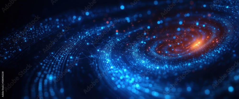 Poster futuristic neon blue abstract digital wave pattern with concentric circles and minimalist design