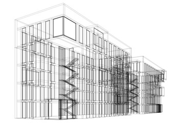 Modern architectural building 3d rendering