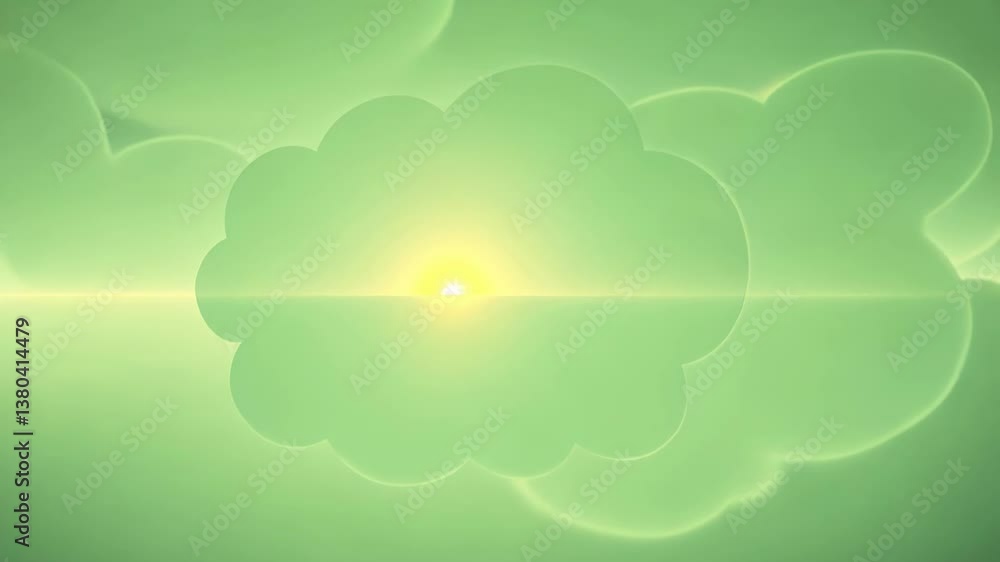 Poster a green background with a white cloud in the middle. the cloud is surrounded by a white circle