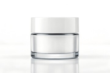 A blank glass cosmetic container with a white cap, isolated on a pure white background