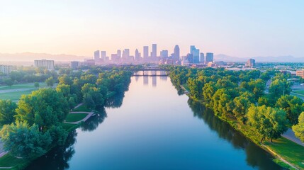 Aerial View Downtown Denver Featuring