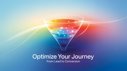 A funnel shape, glowing with energy, showing the sales funnel process from lead to conversion.