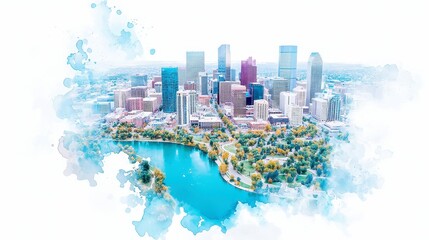 Aerial Watercolor Depiction Denver Vibrant