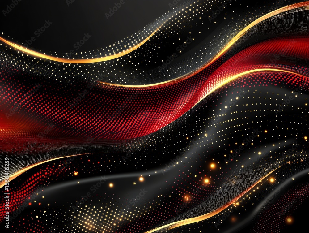 Aufkleber abstract wavy background with red and golden dots for design use