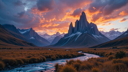 Majestic Sunset Over Mountain Range