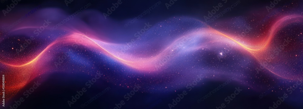 Poster abstract light waves flowing in violet and crimson with ethereal particles and soft glow