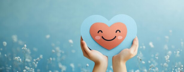 Positive Mental Health Assessment with Happy Smiley Face Paper Cut Illustration