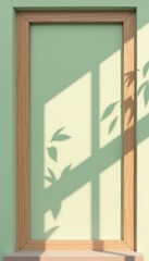 Fototapeta premium Minimalist window with plant shadows on green wall 