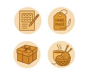 warm handmade icons collection in soft caramel color for cozy craft and gift design vector.