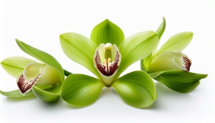 green cymbidium orchid flower isolated on white background