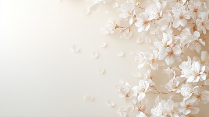 Delicate white flowers on a soft beige background, symbolizing beauty and tranquility in a simple, elegant arrangement.