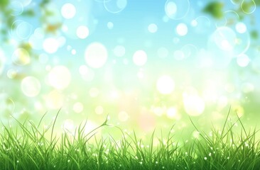 Obraz premium Green Grass with Dew Drops Sparkling in Light on Bright Background