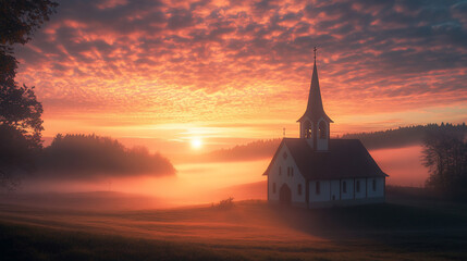 Obraz premium Sunrise Misty Church