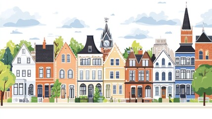 Naklejka premium Charming Suburban Street: A Colorful Row of Houses
