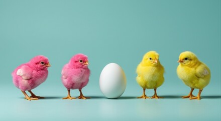 Naklejka premium Colorful chicks and an egg.