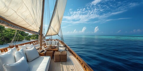 Fototapeta premium Sailing on Luxury Boat with Ocean View on Summer Day