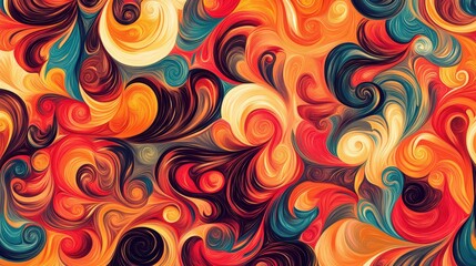 Fototapeta premium Vibrant Abstract Swirls in Orange, Red, Blue, and Cream Colors