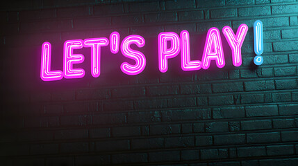 Let's play neon sign inviting to gaming or fun activities