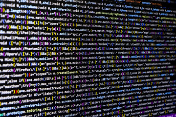 Software source code. Programming code. Programming code on computer screen. Developer working on program codes in office. Source code photo. Technology background
