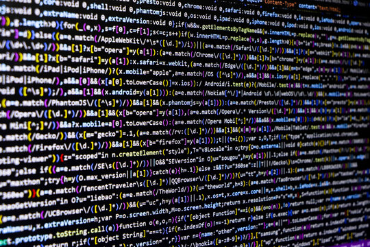 Software source code. Programming code. Programming code on computer screen. Developer working on program codes in office. Source code photo. Technology background