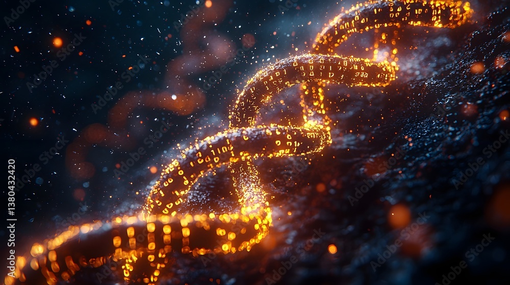 Poster glowing dna double helix with embedded digital codes