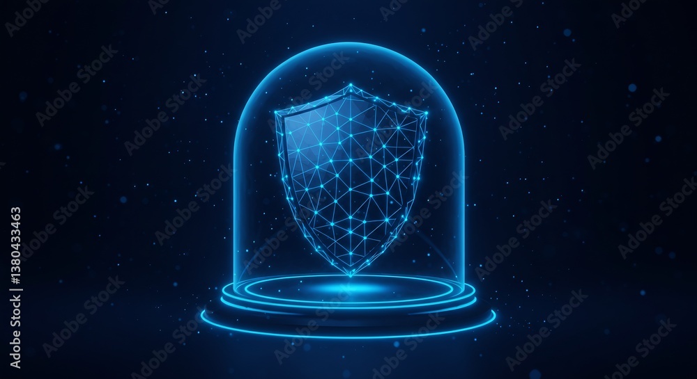 Poster futuristic cyber security shield protected under a digital dome: abstract 3d render