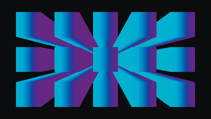 Color glowing wireframe tunnel. Grid tunnel in perspective. Funnel or portal illusion. Optical illusion art