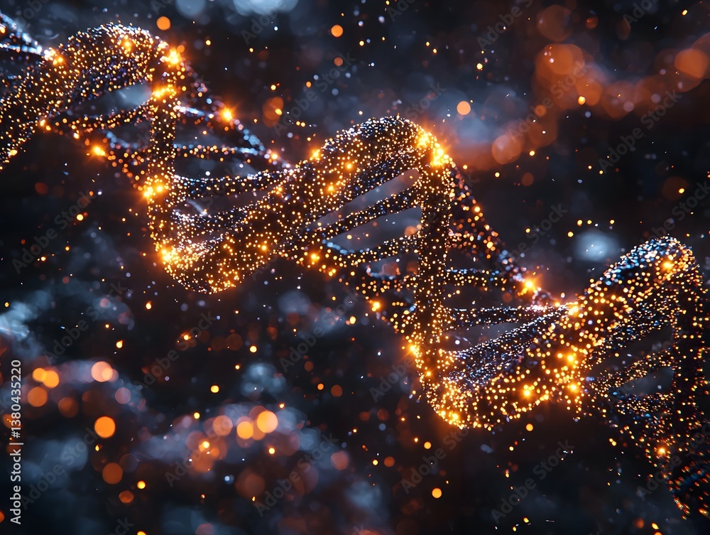 Poster glowing dna morphing into qr code representing data storage and digital connectivity