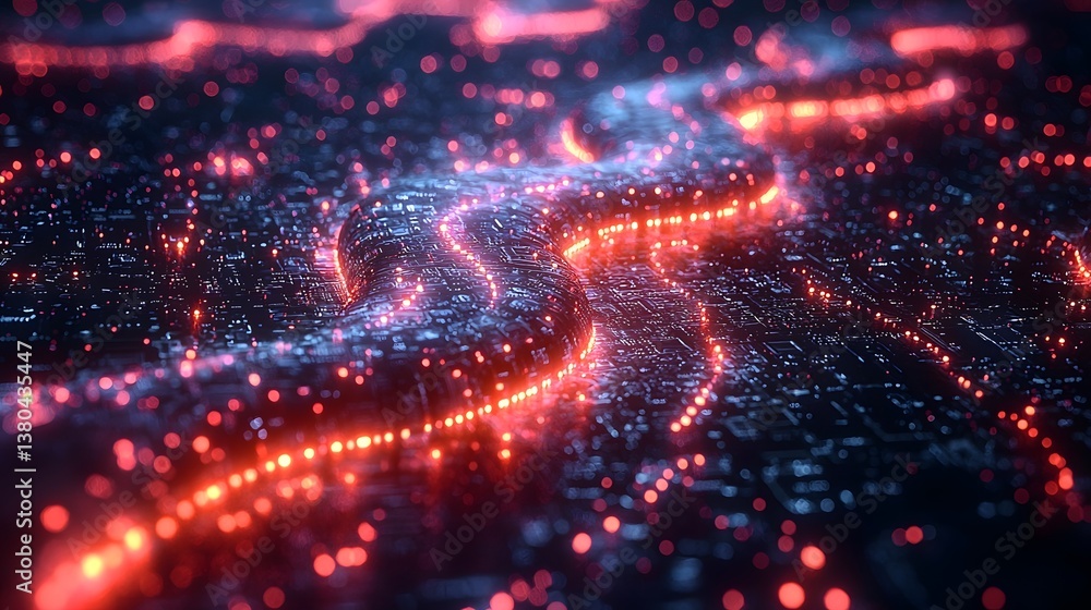 Poster glowing digital bridge connecting data storage systems