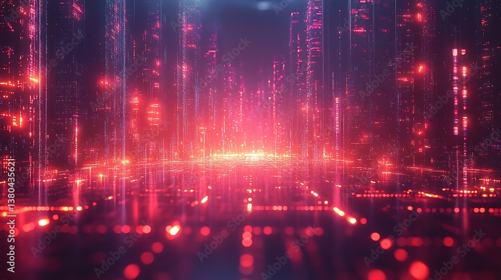 Poster a glowing network of interconnected data points in a futuristic space, with a clear central area for