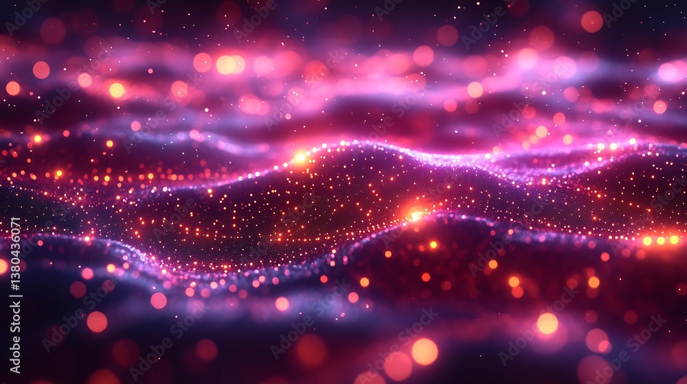Poster a glowing network of interconnected data points in a futuristic space, with a clear central area for