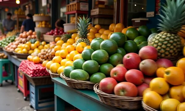 Vibrant Fruit Market Display: A Colorful Abundance of Fresh Produce