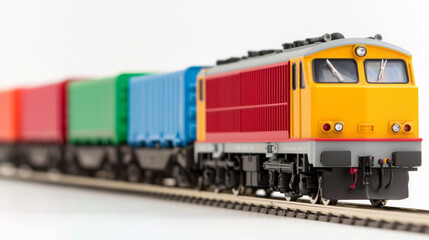 Obraz premium colorful model train with freight cars on track, showcasing vibrant hues