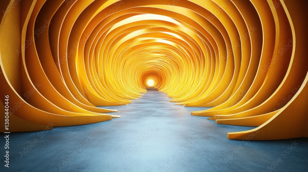 Poster golden spiral tunnel: a journey into abstract architecture