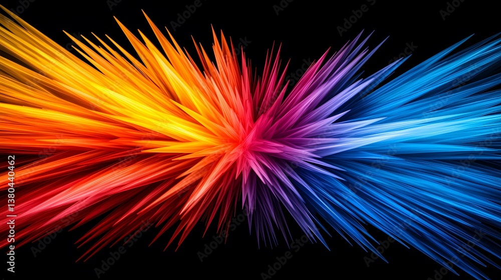 Poster the image contains a vibrant abstract design featuring a burst of sharp, pointed shapes radiating ou