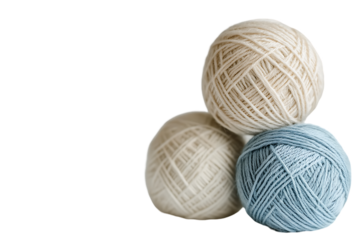 Cream and Sky Blue Yarn Balls, Stacked Triangle Composition
