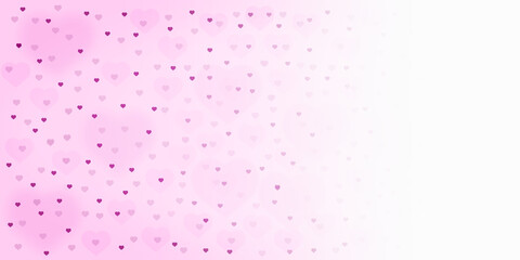 gradient pink and white background with pink hearts of different sizes and blurriness.