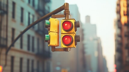 Red traffic light in urban environment.